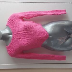 SHEIN Teen Pink Fuzzy Crop Long Sleeve Top